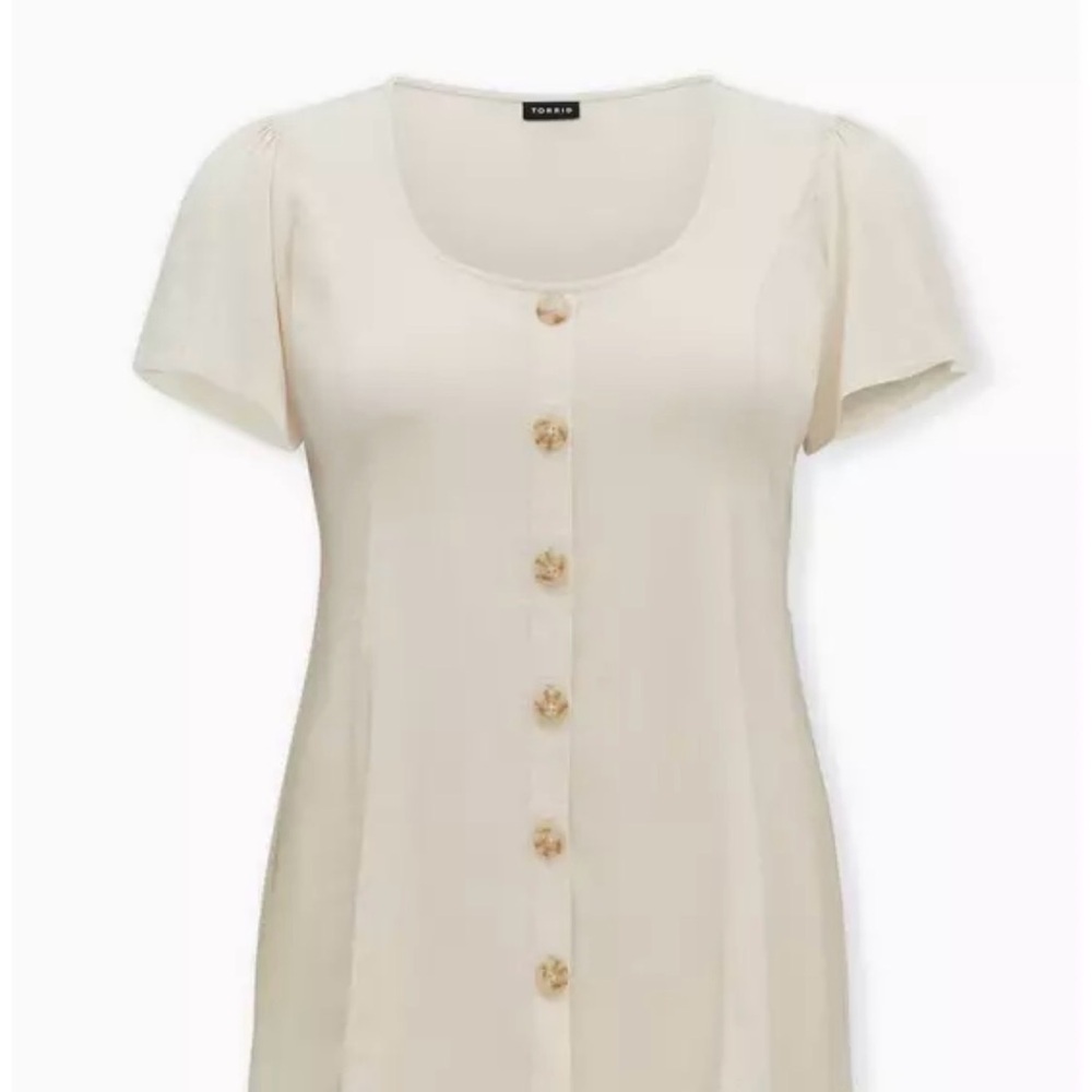 Torrid Womens Fit And Flare‎ Rayon Slub Button-Front Top Plus Size Neutral - Picture 8 of 9
